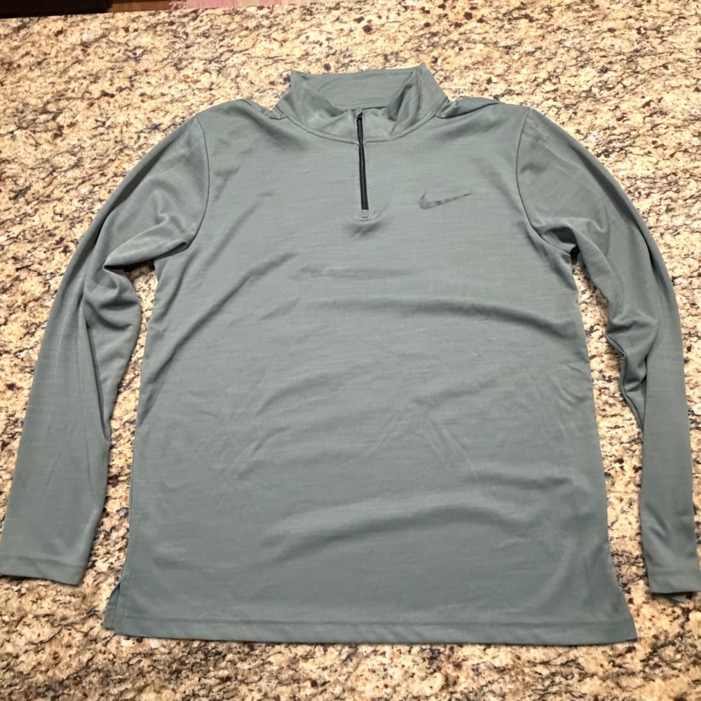 Nike Dri-FIT Mens Large Quarter Zip Pullover Long Sleeve Training Top Green ws